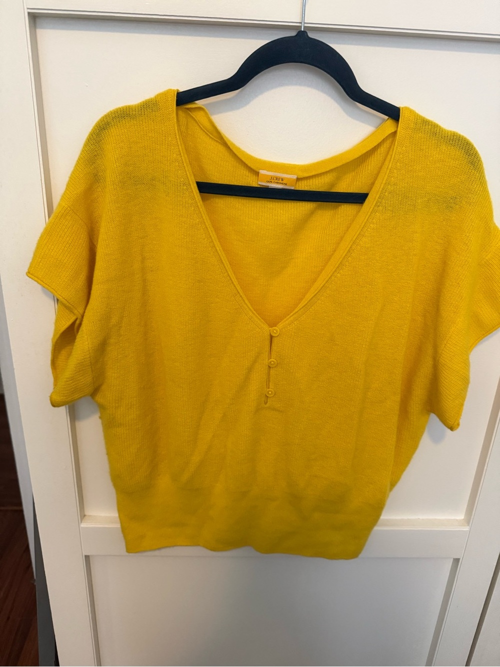 J. Crew Sunny Yellow V-Neck Short Sleeve Sweater with Button Placket